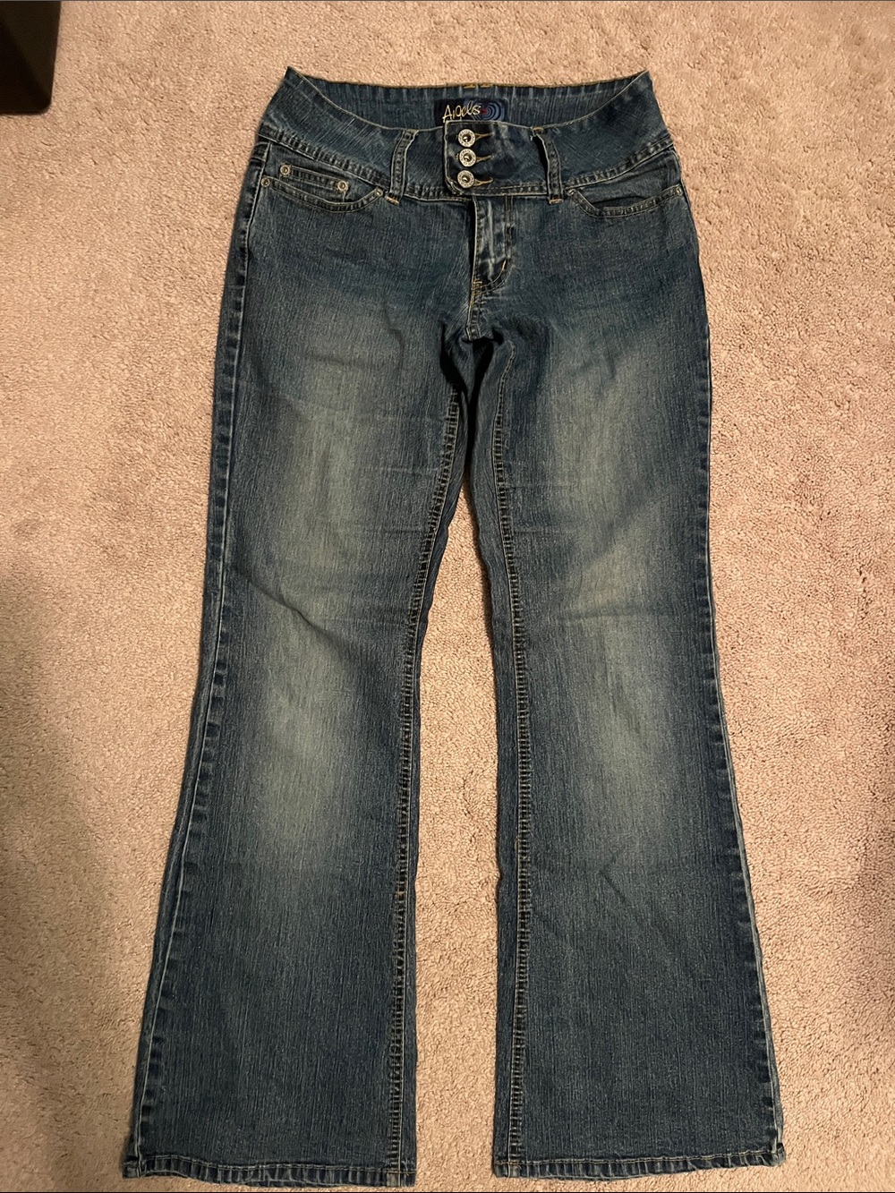 Angels Women's Mid-rise Medium Blue Flare Jeans